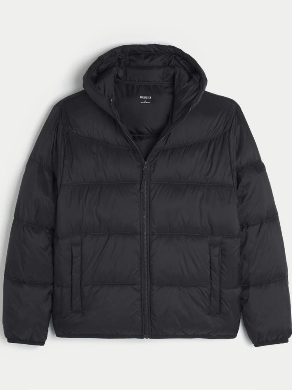 Hollister Men's Black Hooded Puffer Jacket Size Small